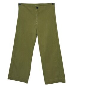 Prairie Underground Moss Green Wide Leg Cropped Pants Womens XS High Rise Cotton